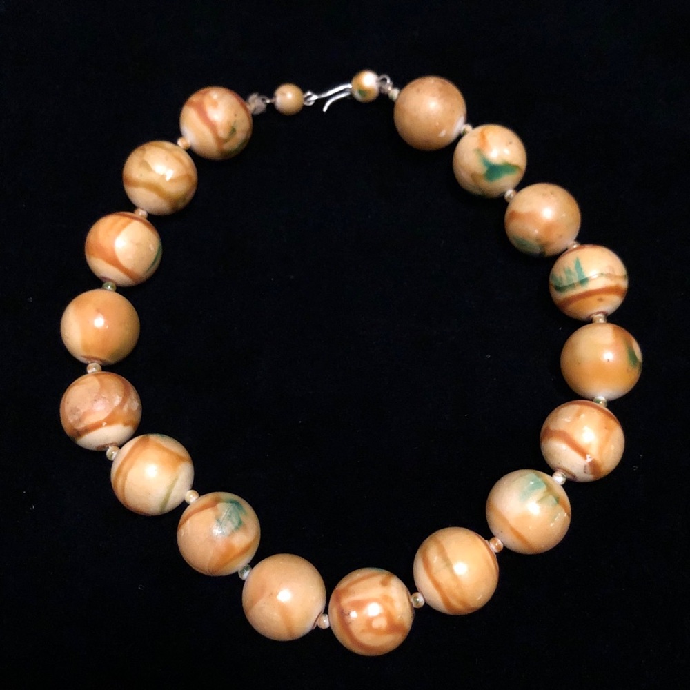 Vintage Kid’s Yellow-Tan and Green Wooden Beaded Necklace